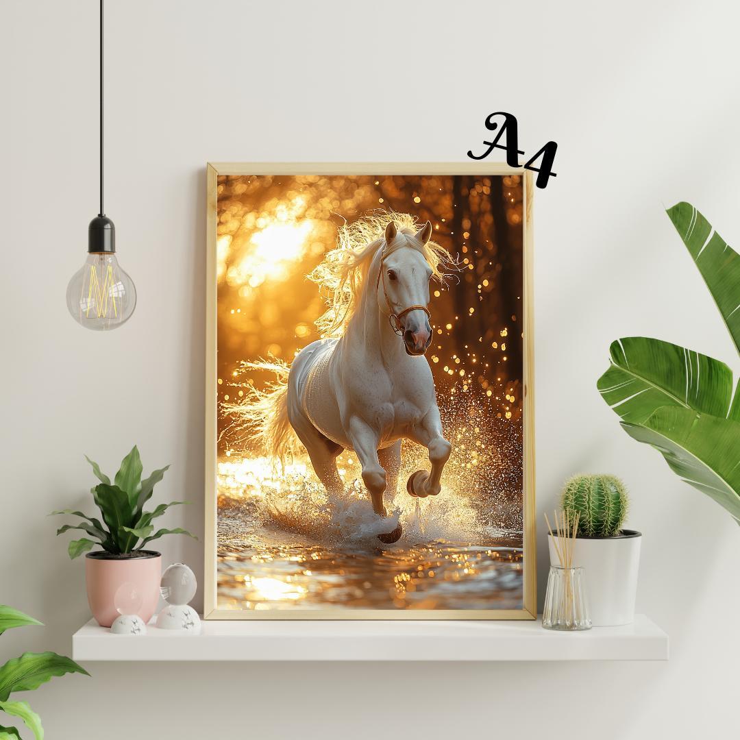 A4未来へ駆け抜ける白馬の導き ☆ 2026年干支馬 No.14 ☆ 開運アート