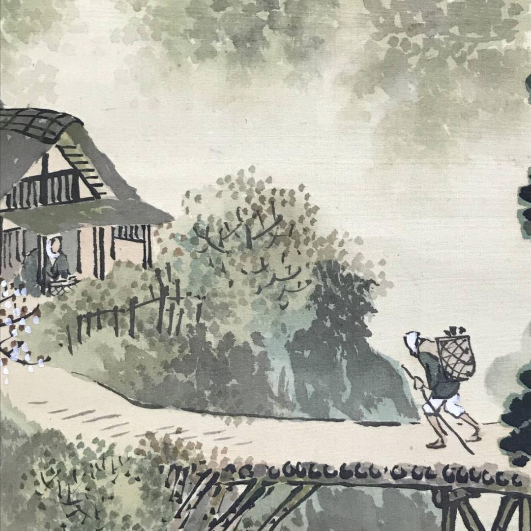 真作】小林華光/春景山水図/掛軸☆宝船☆AD-530