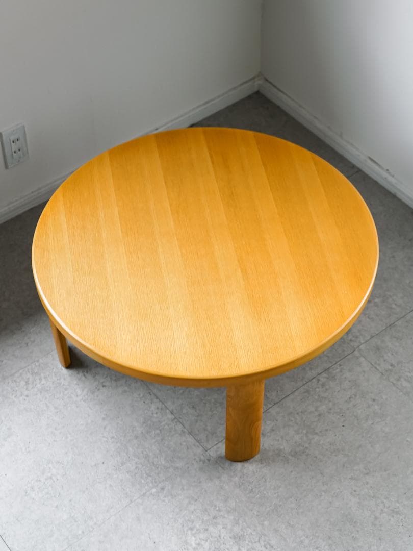 90's \"フクダクラフト\"天然木 円卓/ローテーブル 折りたたみ モダン