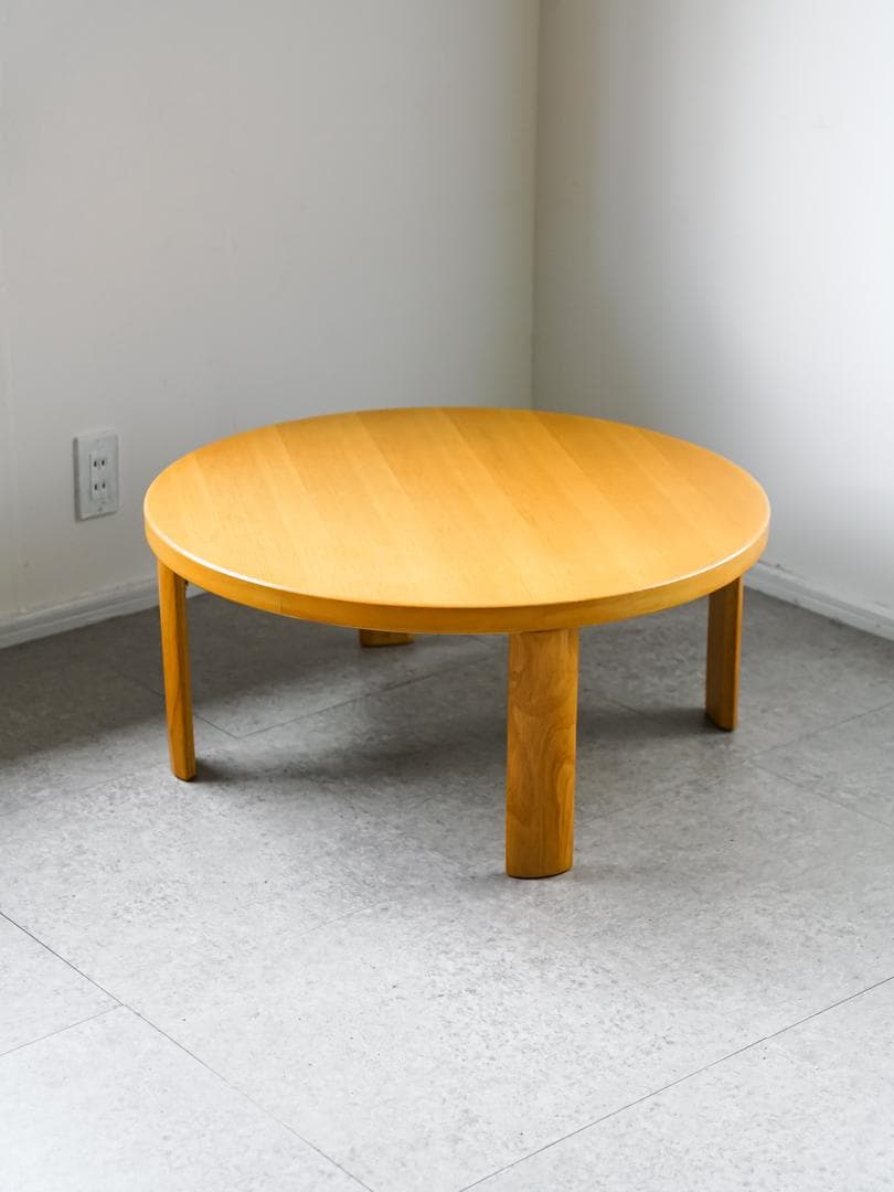 90's \"フクダクラフト\"天然木 円卓/ローテーブル 折りたたみ モダン