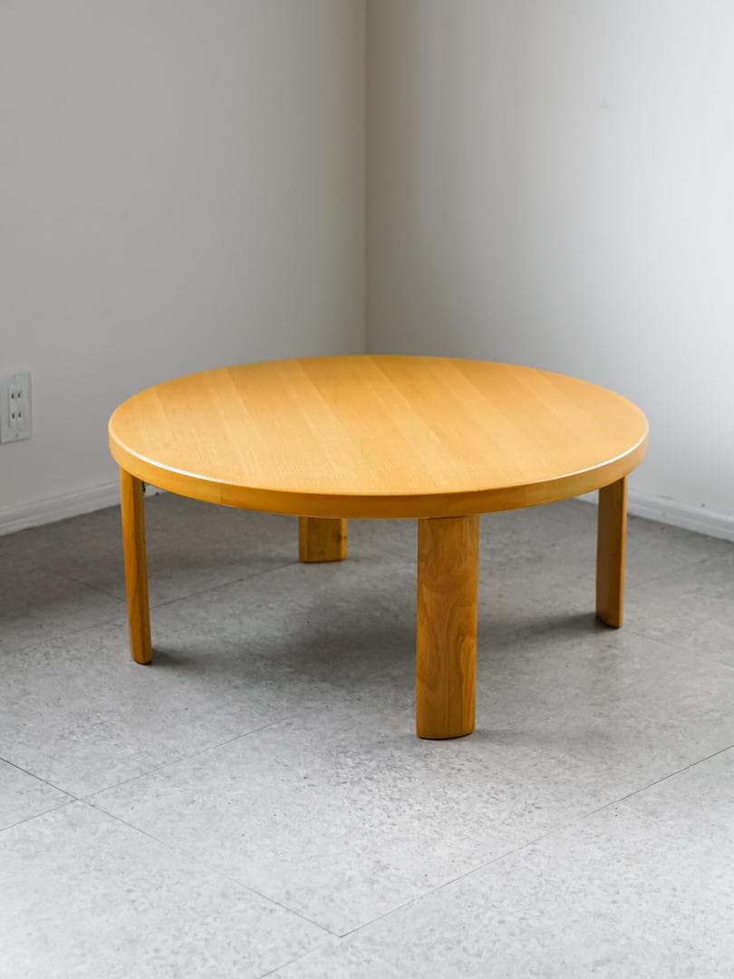 90's \"フクダクラフト\"天然木 円卓/ローテーブル 折りたたみ モダン