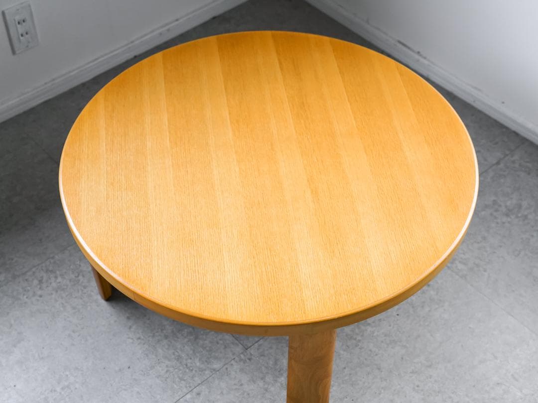 90's \"フクダクラフト\"天然木 円卓/ローテーブル 折りたたみ モダン