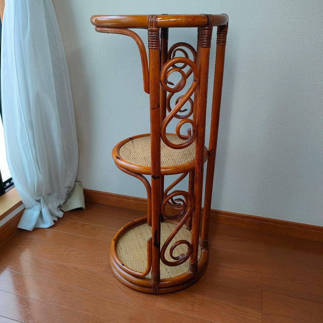 【希少】ラタン製 3段ラック サイドテーブル 天然素材 ヴィンテージ レトロ 籐