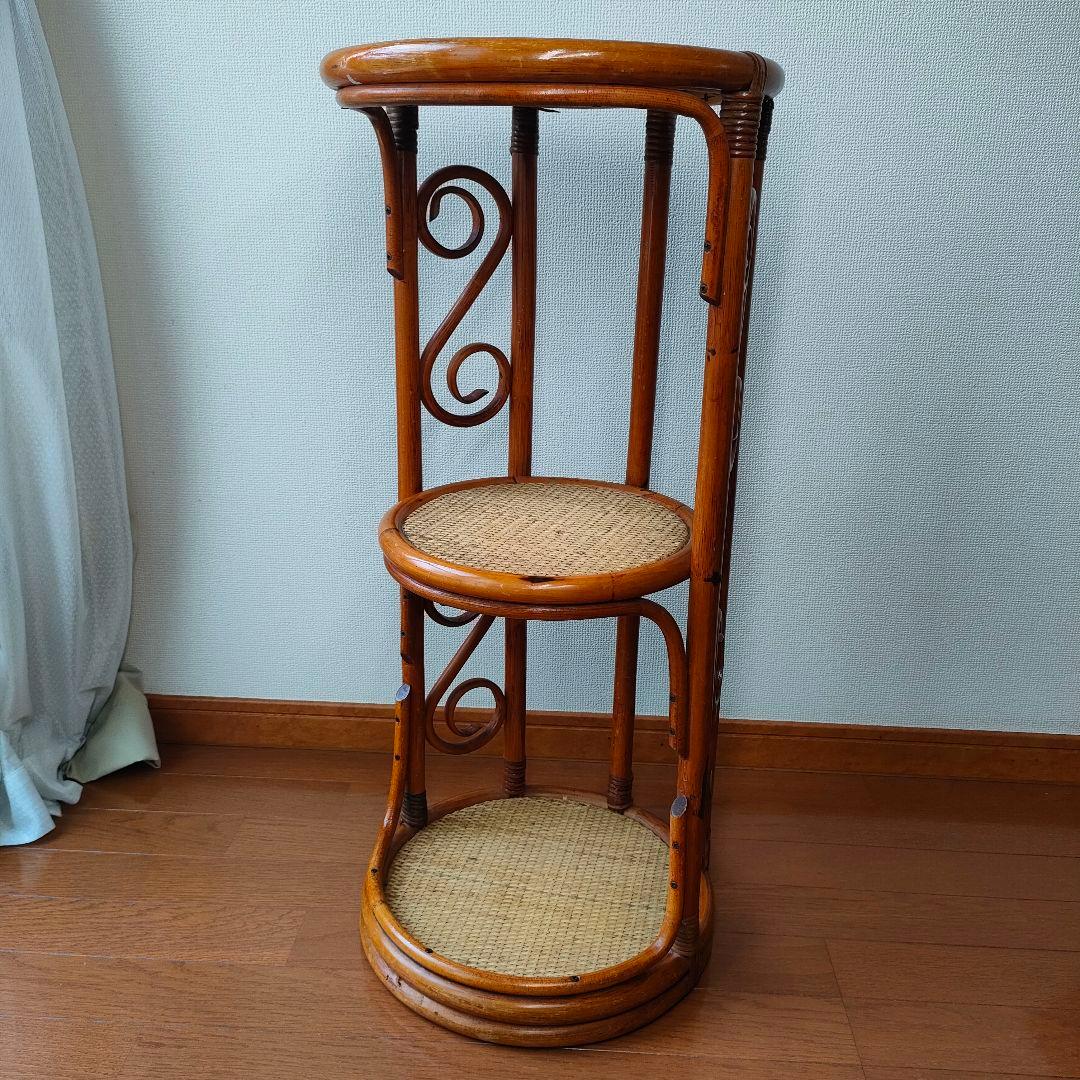 【希少】ラタン製 3段ラック サイドテーブル 天然素材 ヴィンテージ レトロ 籐