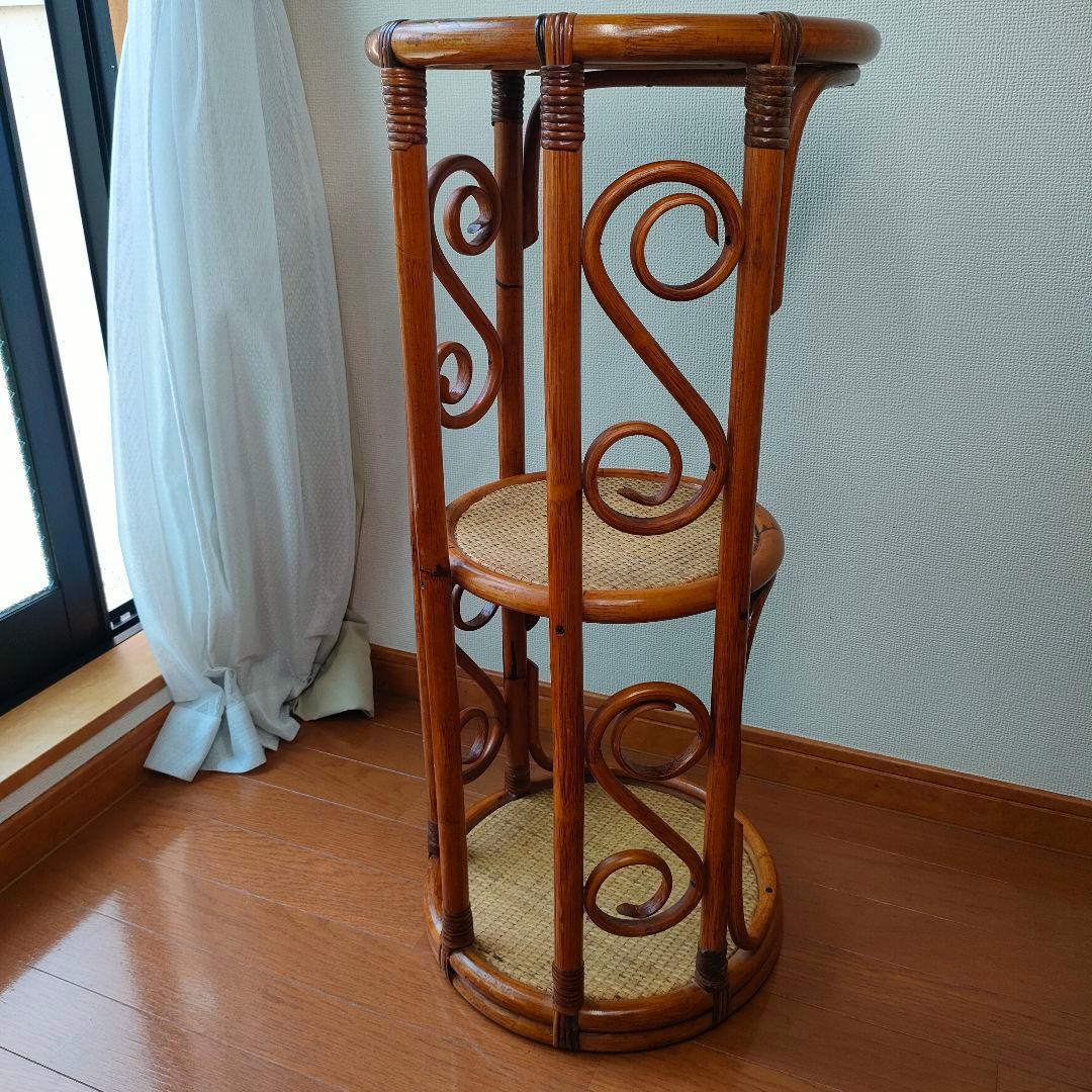 【希少】ラタン製 3段ラック サイドテーブル 天然素材 ヴィンテージ レトロ 籐