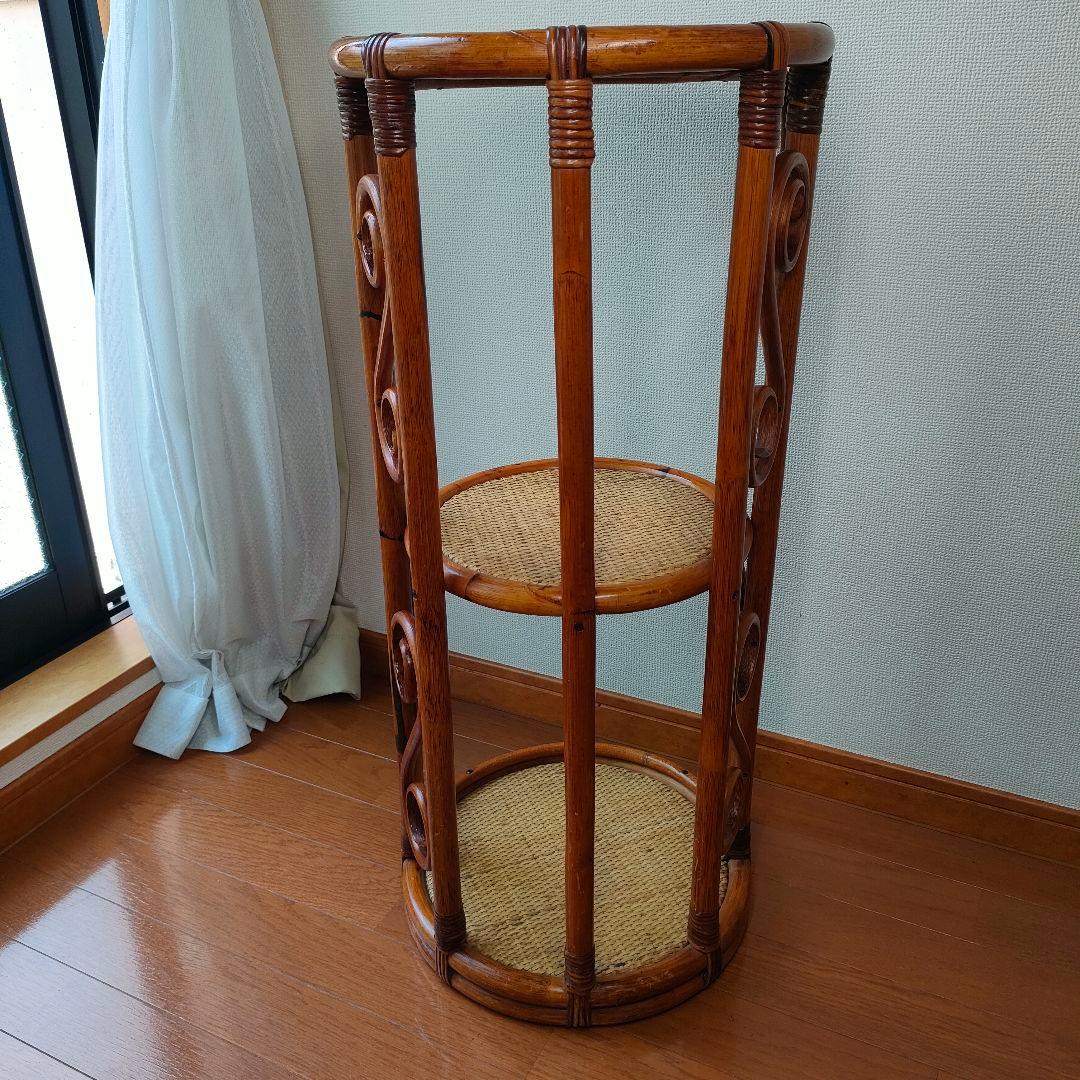 【希少】ラタン製 3段ラック サイドテーブル 天然素材 ヴィンテージ レトロ 籐