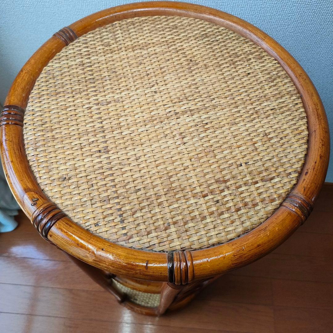 【希少】ラタン製 3段ラック サイドテーブル 天然素材 ヴィンテージ レトロ 籐