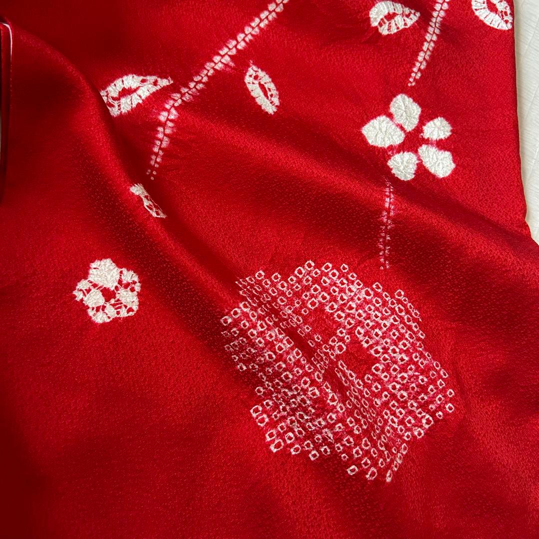 七五三 3歳 フルセット 着物 753 絹 被布 総絞り 三歳 赤 草履 刺繍