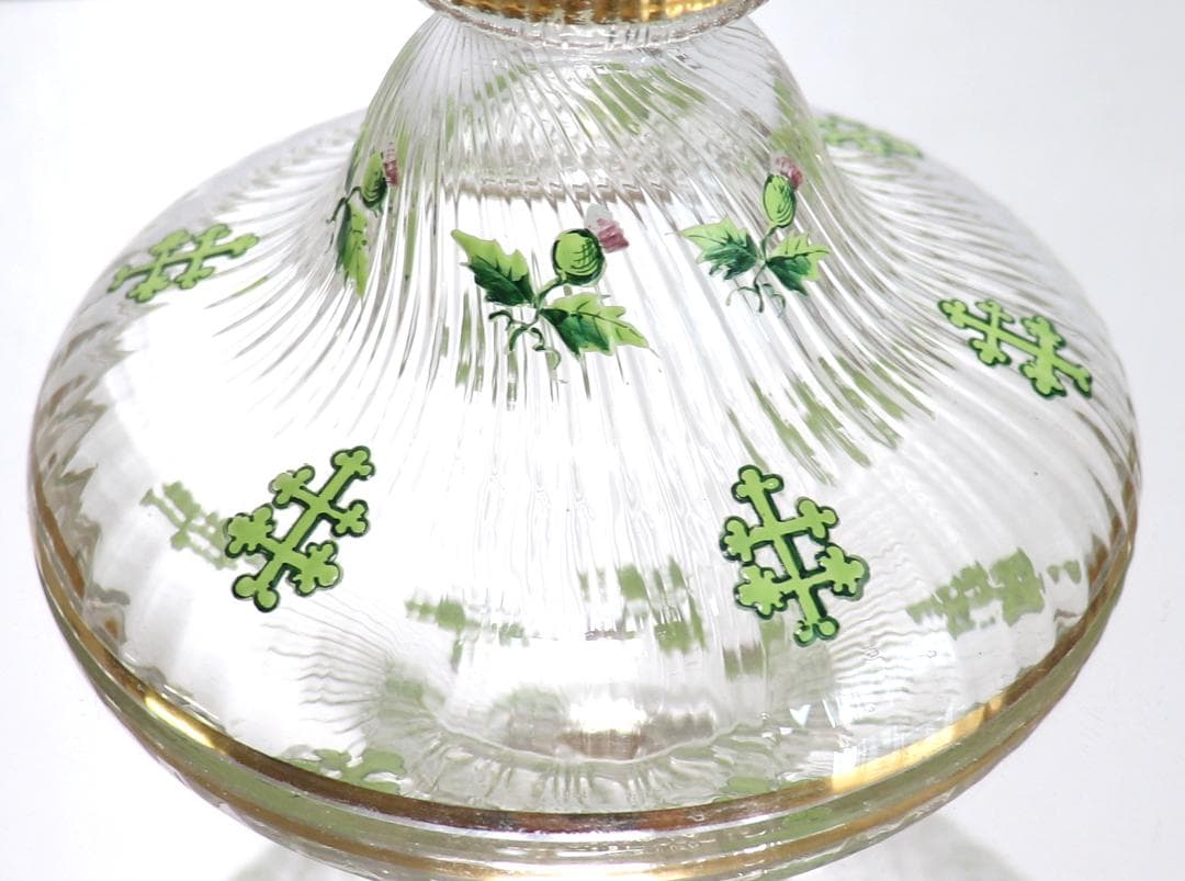 オールド・バカラ 稀少1880年頃金彩エナメルアザミ&ロレーヌ十字大型コンポート