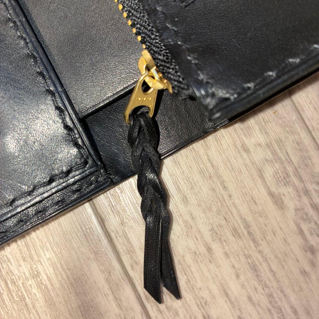 イタリアンレザー　ミドルトラッカーウォレット　真鍮　黒ステッチ　タイプB