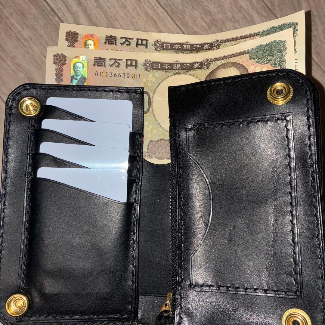 イタリアンレザー　ミドルトラッカーウォレット　真鍮　黒ステッチ　タイプB
