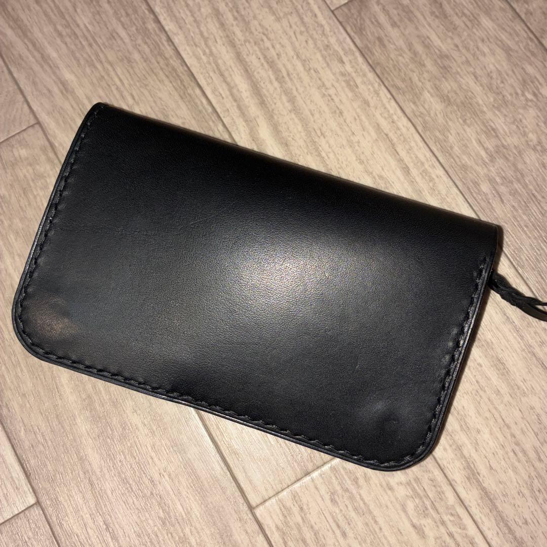 イタリアンレザー　ミドルトラッカーウォレット　真鍮　黒ステッチ　タイプB