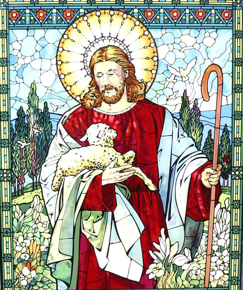 ティファニー ヴィンテージ ステンドグラス 大型 善き羊飼い グッドシェパード