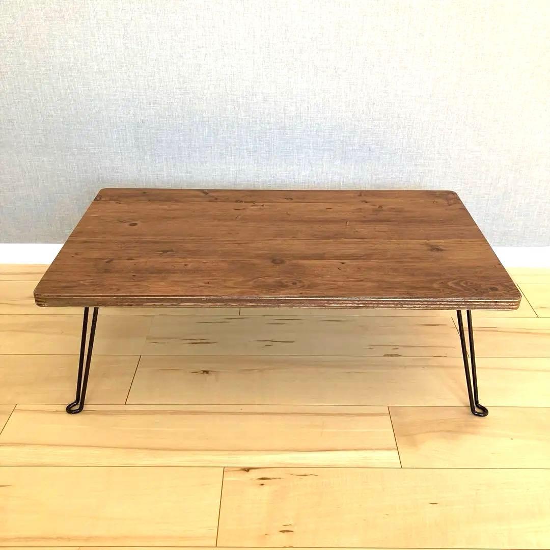 現品のみ　木製ローテーブル w80d45h28 ビンテージ風メラミン化粧板