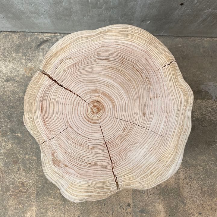 白ペンキ ヒノキ切り株 スツール 丸太フラワー消毒スタンド サイドテーブル