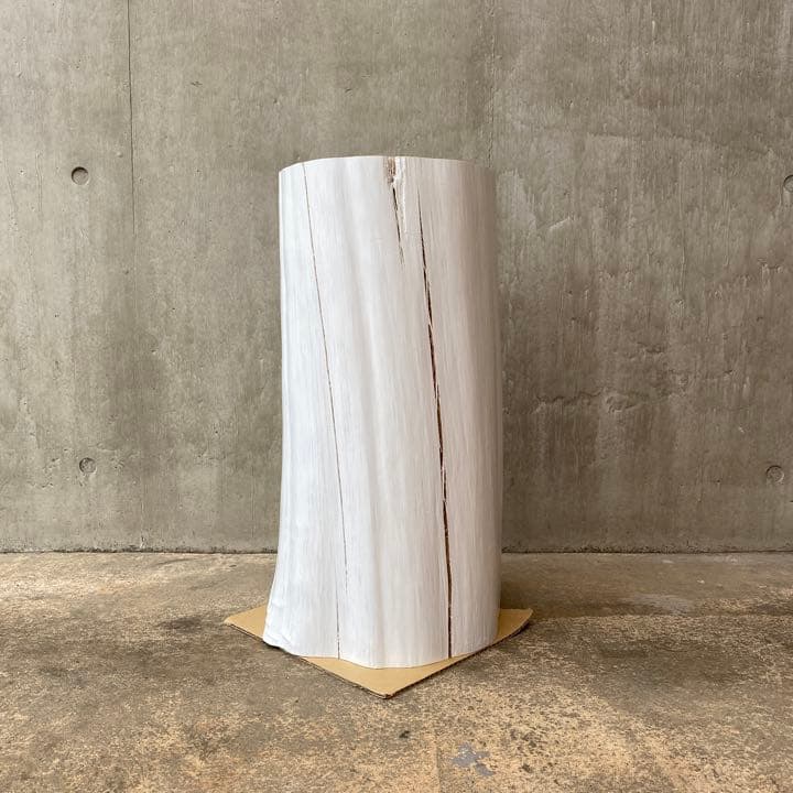 白ペンキ ヒノキ切り株 スツール 丸太フラワー消毒スタンド サイドテーブル