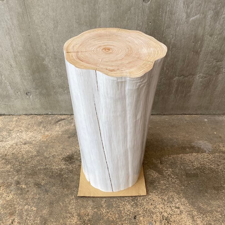 白ペンキ ヒノキ切り株 スツール 丸太フラワー消毒スタンド サイドテーブル
