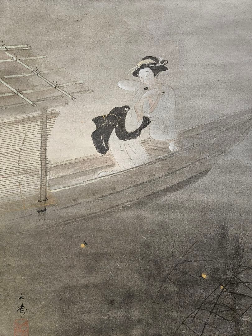 林文塘 2点 ［蛍 に舟上美人図］［連峯］ 水墨画 掛軸 真作 - メルカリ