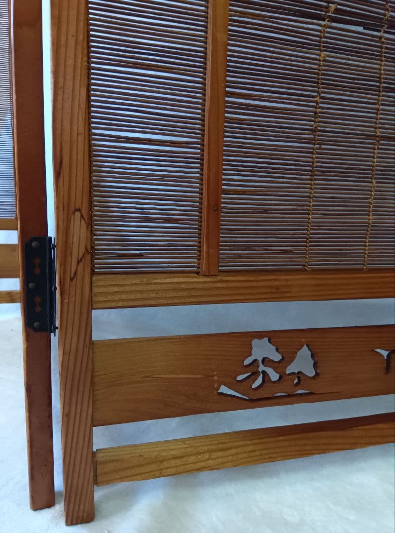 4枚式衝立　パーテーション　簾屏風　古民家　間仕切り　昭和レトロ　年代物　和風