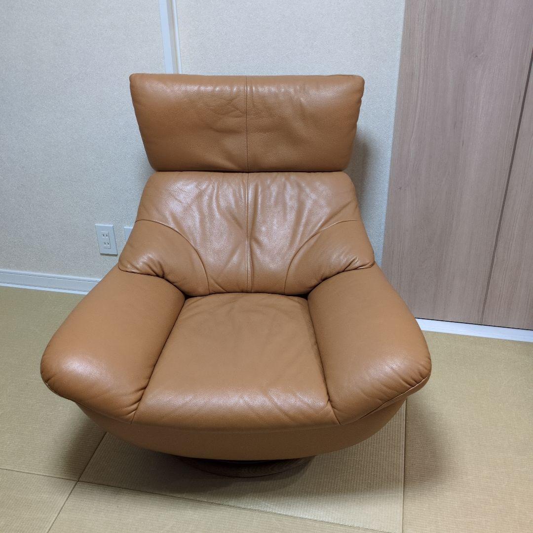 カリモク☆美品☆本皮一人がけソファ回転ソファー