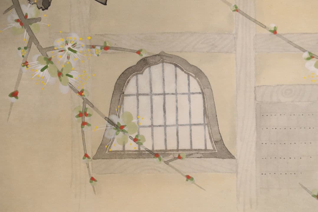 真作】日本画 宮本昌雄「梅の寺」絹本 掛け軸 木箱 横物 MA434 - メルカリ