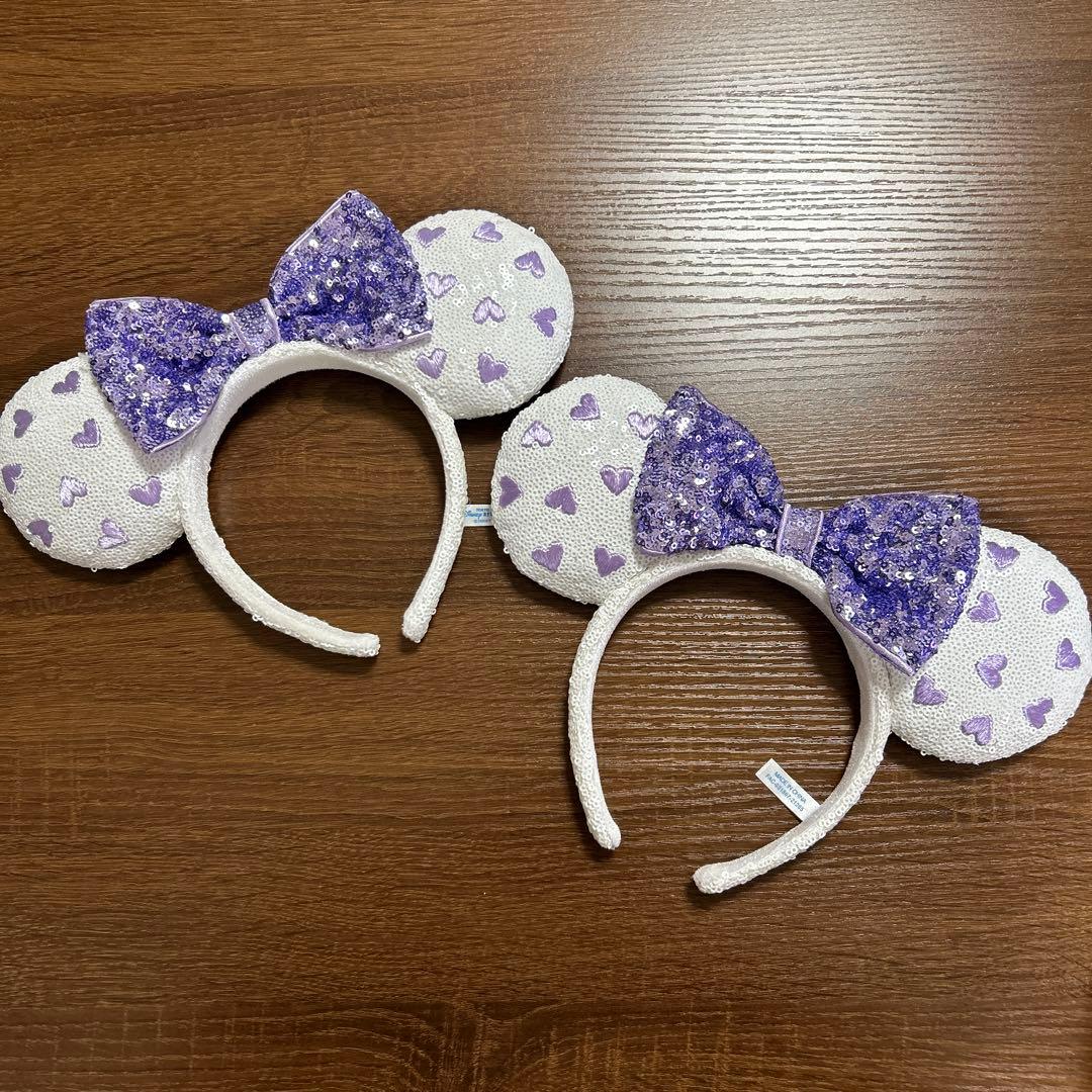 □ ディズニー ミニー ハート スパンコール カチューシャ パープル 紫