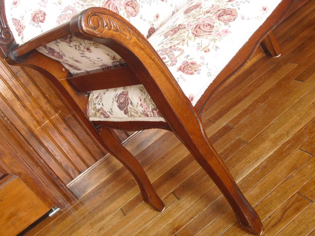 イタリア製 テレフォンベンチ☆薔薇のゴブラン織り☆猫脚/ロココ木彫