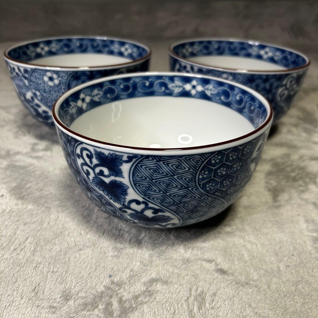 美濃焼 龍峯窯 捻祥瑞 染付 丼 3個セット どんぶり 鉢 藍色 三洋陶器