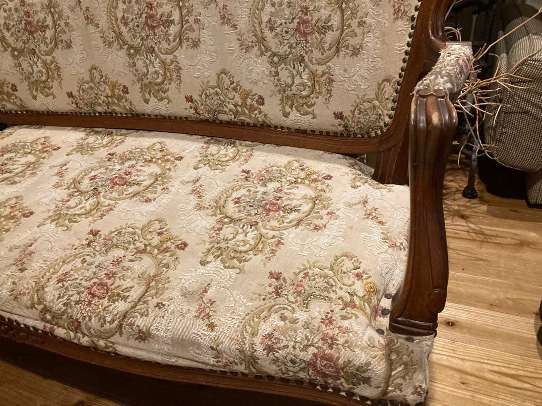 フランスアンティーク　猫脚サロンチェア　２人掛け