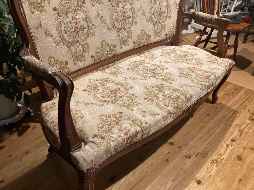 フランスアンティーク　猫脚サロンチェア　２人掛け
