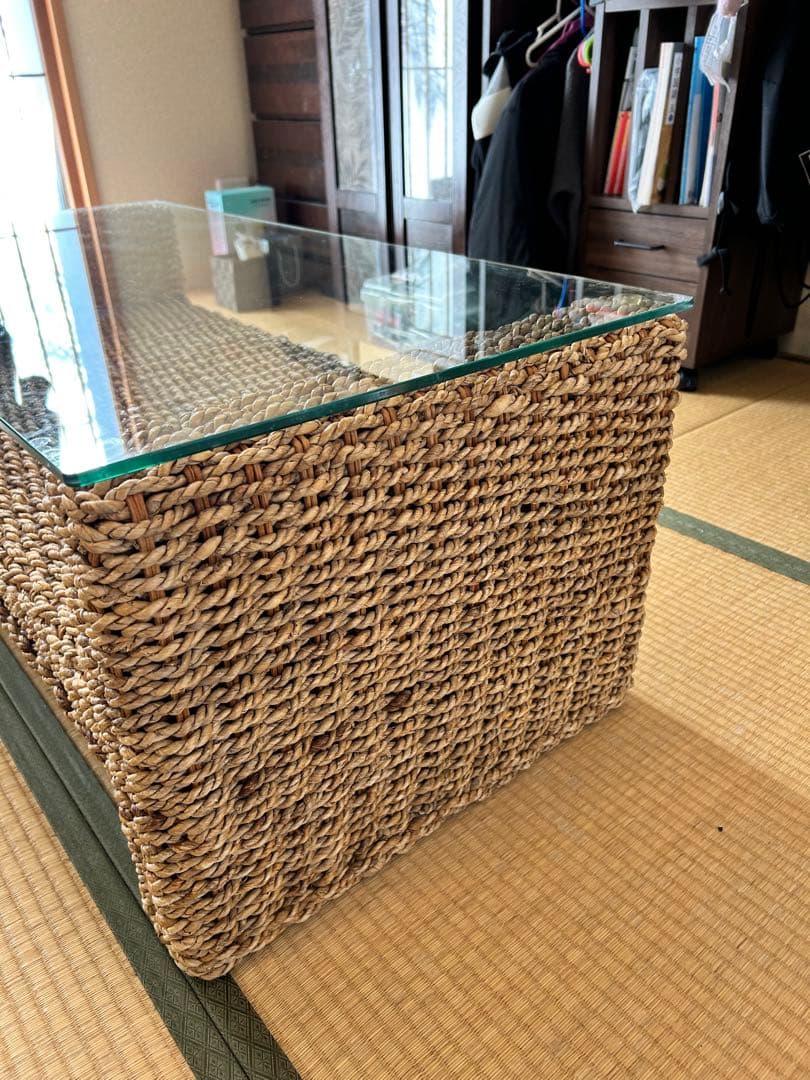 アジアン　ローテーブル　ウォーターヒヤシンス　アバカ　ガラステーブル引き渡し限定
