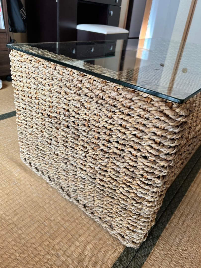 アジアン　ローテーブル　ウォーターヒヤシンス　アバカ　ガラステーブル引き渡し限定