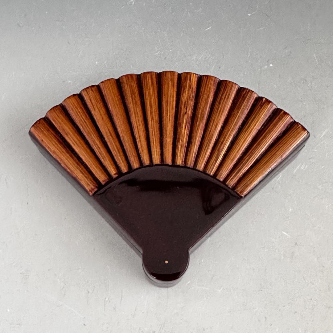 茶道具 而妙斎好 矢竹張 扇面 香合 熊谷秀穂 共箱 風炉用 漆芸 炭点前