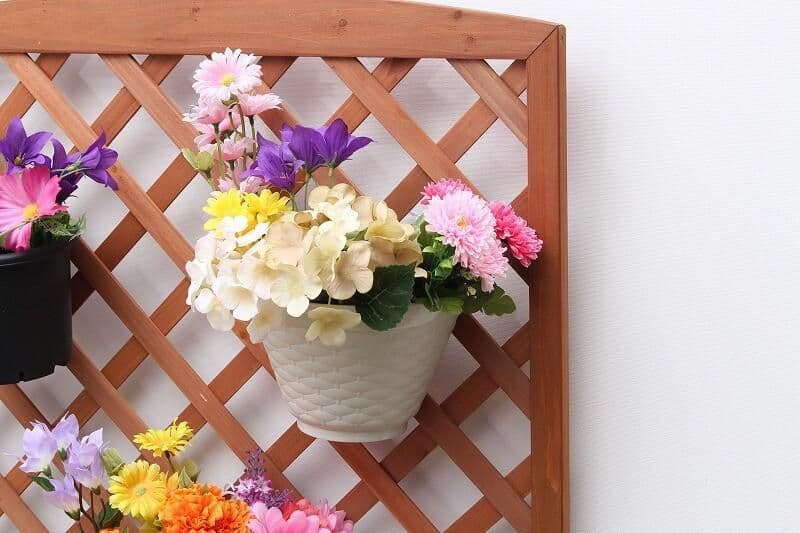 〇２個セット 木製ラティスフェンス付きフラワースタンド 2段ブラウン