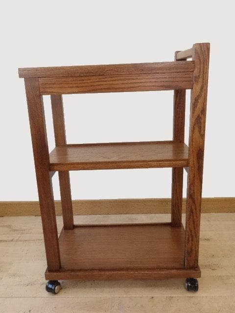 北海道手作り家具　ナラ材　木製　ワゴン引出付　勇峰工芸（新）