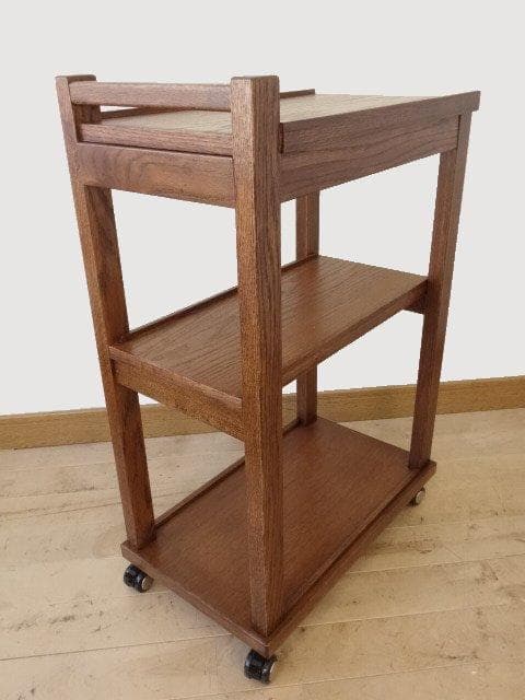 北海道手作り家具　ナラ材　木製　ワゴン引出付　勇峰工芸（新）