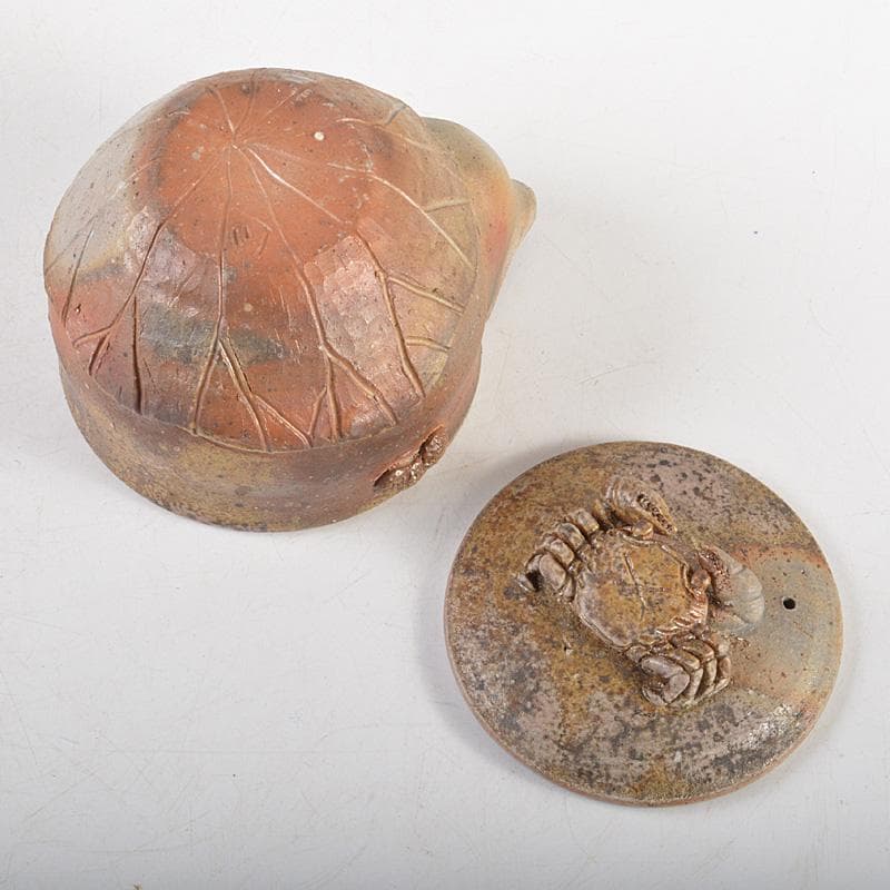 煎茶道具 備前焼 明光窯 蟹摘蓮葉 宝瓶 急須 共箱 D R6073