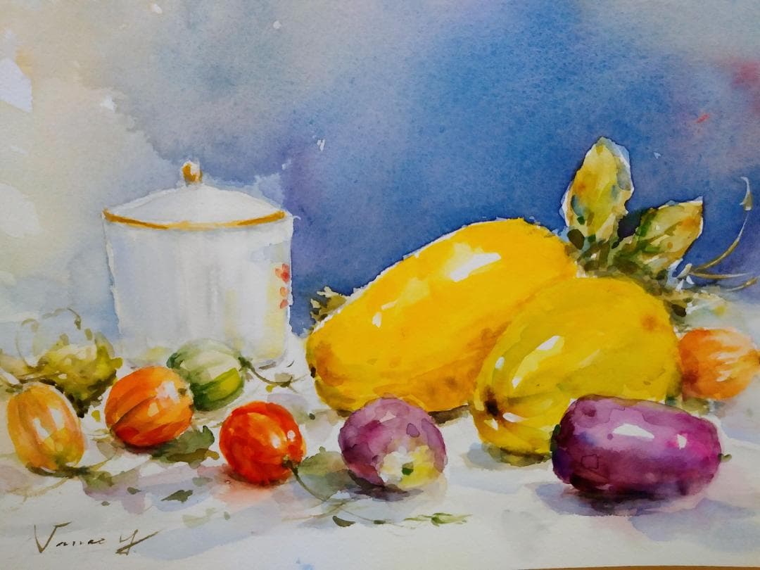 水彩画 「花梨のある静物」F6 - メルカリ