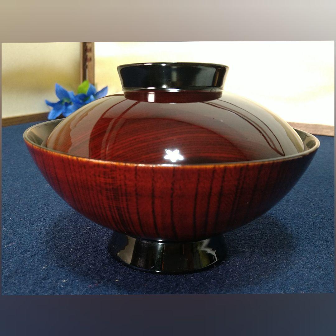 AH14 輪島塗 欅製 吸物椀五客 蓋付椀 木製漆塗 金蒔絵 お椀 ケヤ木