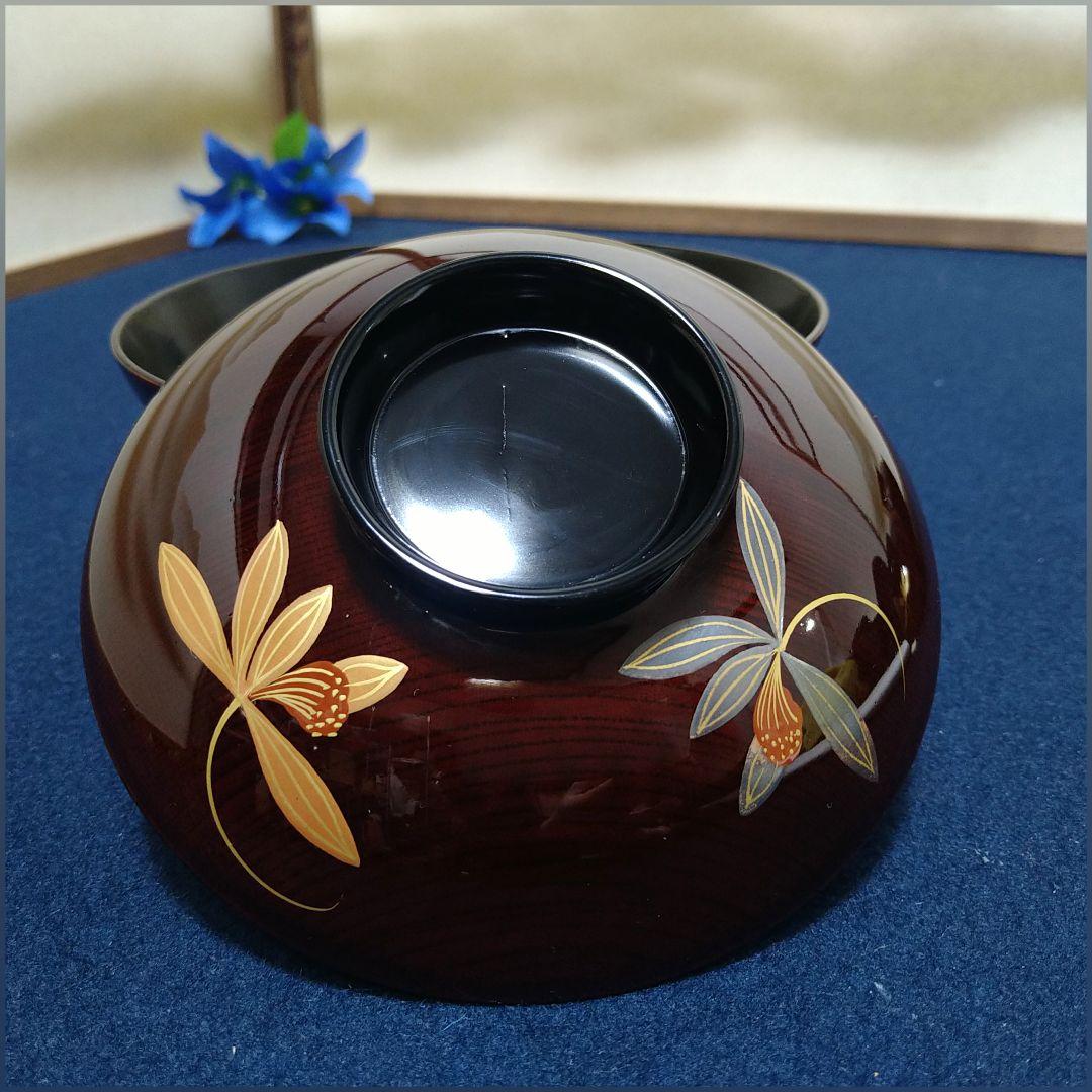 AH14 輪島塗 欅製 吸物椀五客 蓋付椀 木製漆塗 金蒔絵 お椀 ケヤ木