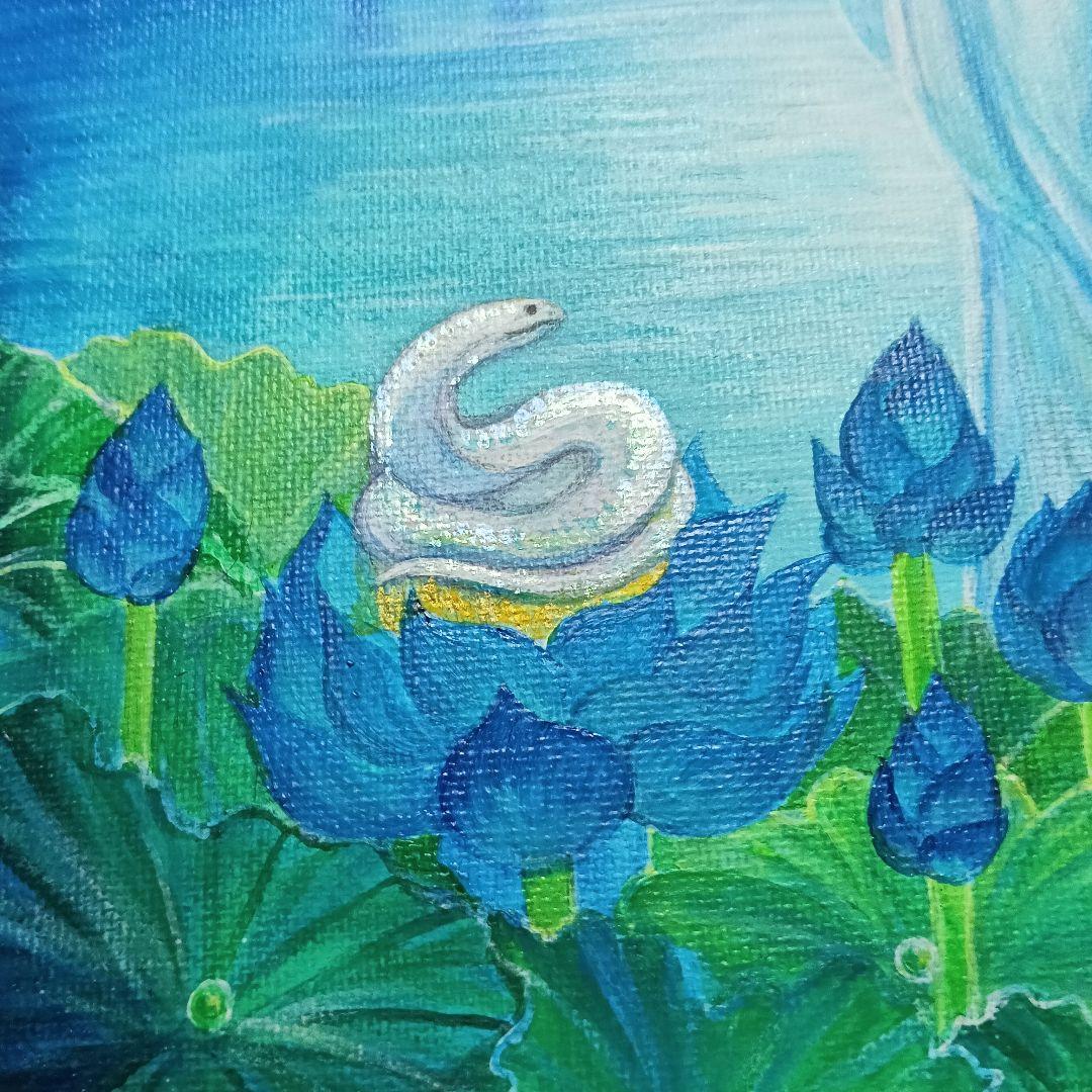 No.517 F3キャンバス アクリル画 弁財天 弁天様 白龍 白蛇 開運絵画