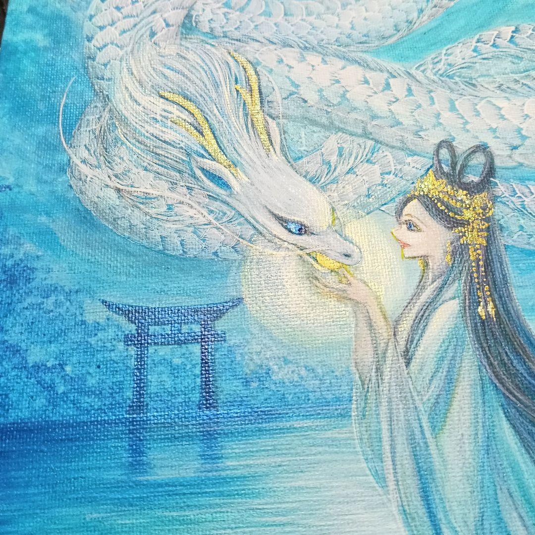 No.517 F3キャンバス アクリル画 弁財天 弁天様 白龍 白蛇 開運絵画