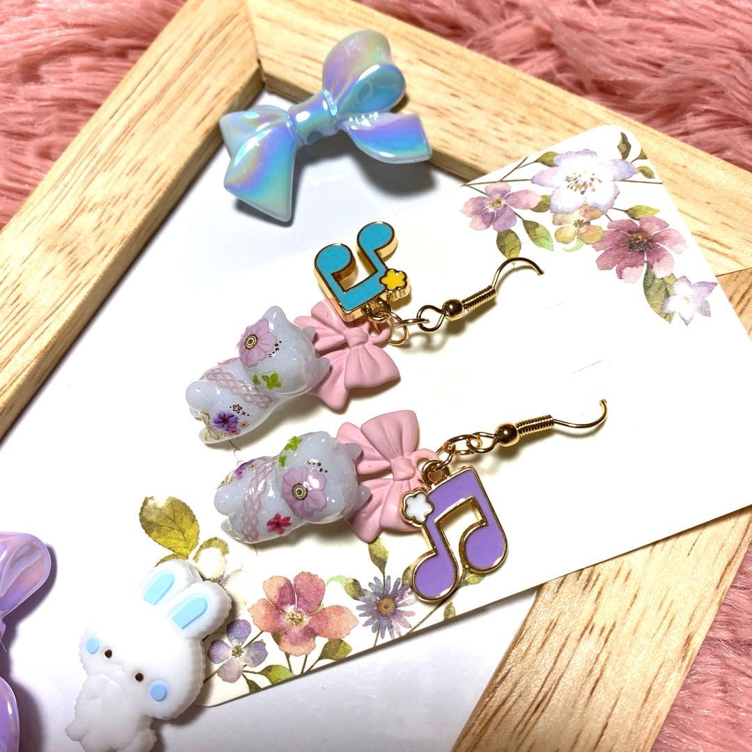 ☆リボンとSpringボタニカル風猫ちゃんピアス☆