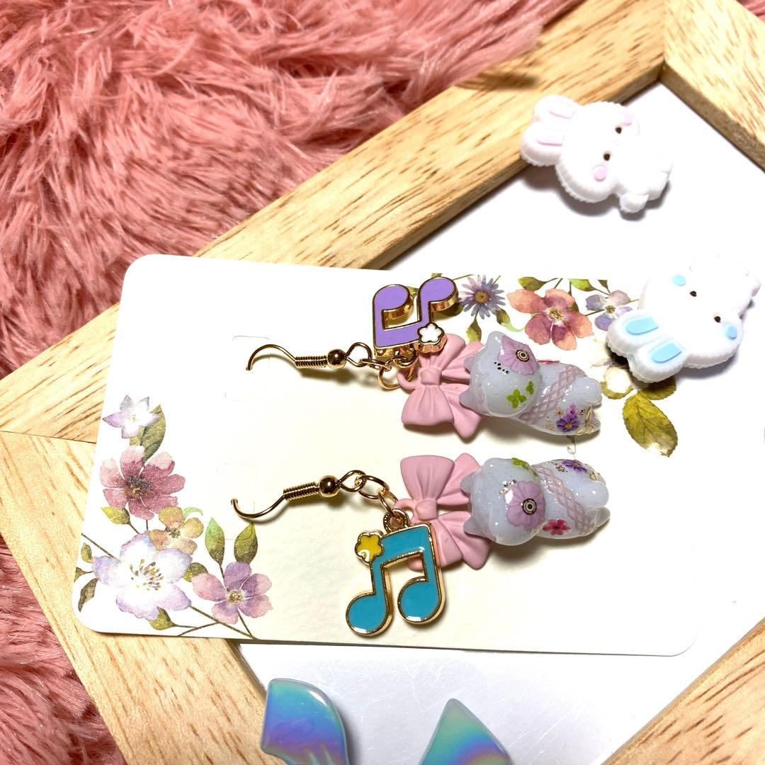 ☆リボンとSpringボタニカル風猫ちゃんピアス☆