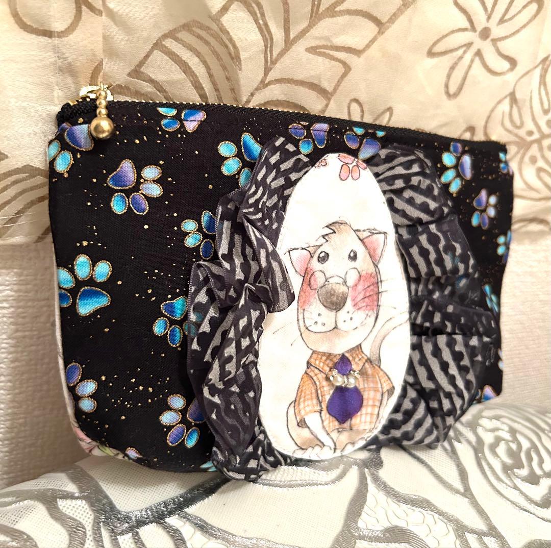 «805»◤完売◢リボンフリルポーチロラライハリス*Cats達*笑顔溢れる幸せ