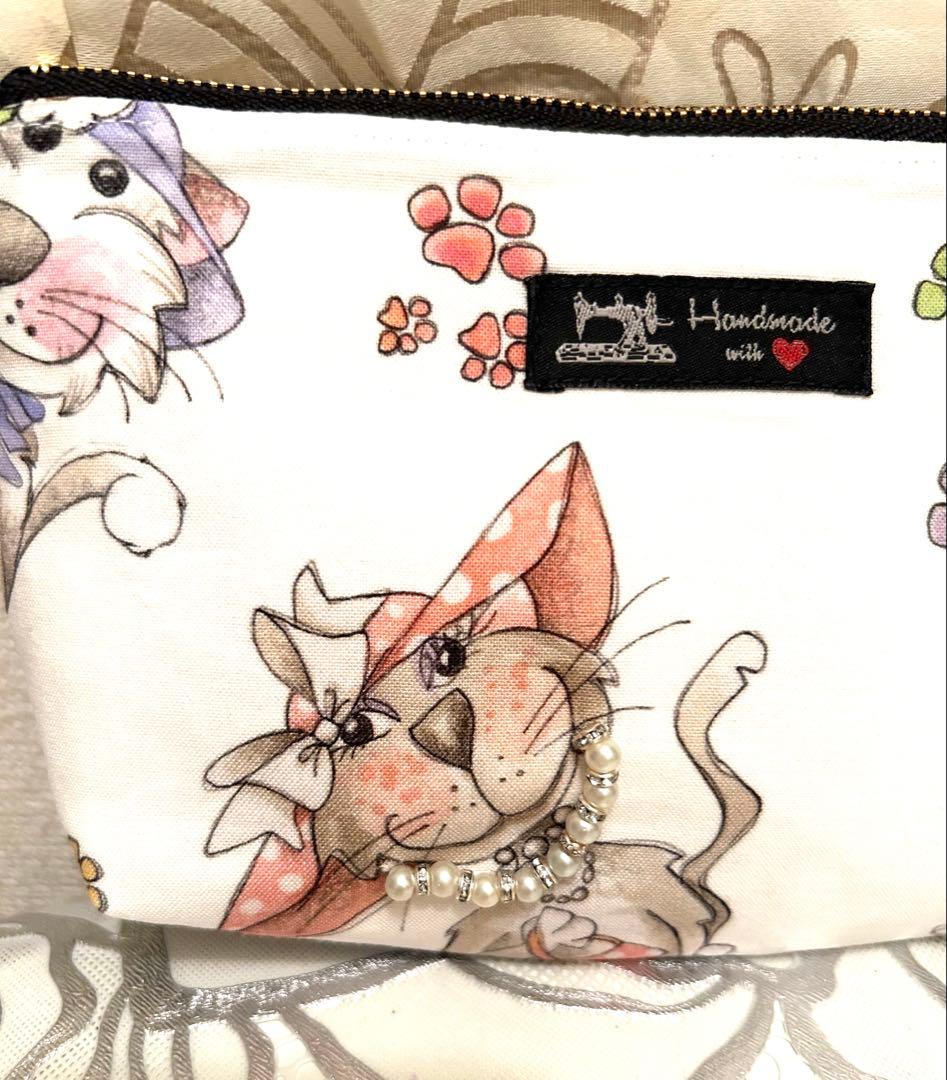 «805»◤完売◢リボンフリルポーチロラライハリス*Cats達*笑顔溢れる幸せ