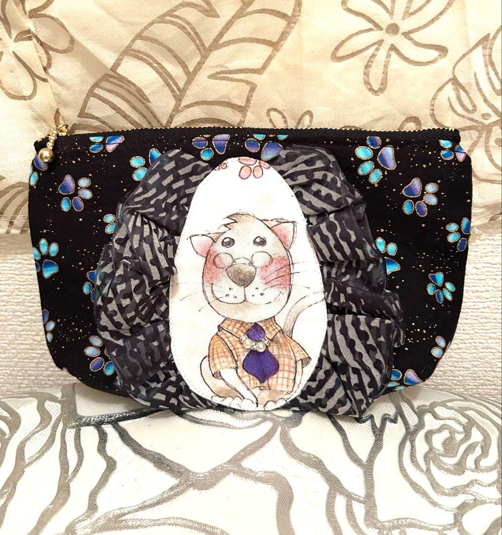 «805»◤完売◢リボンフリルポーチロラライハリス*Cats達*笑顔溢れる幸せ