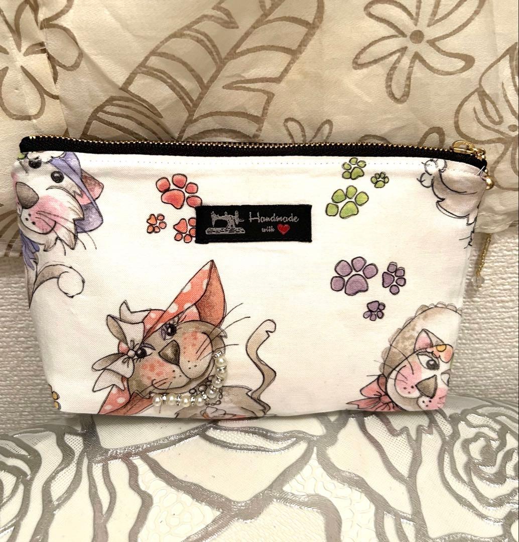 «805»◤完売◢リボンフリルポーチロラライハリス*Cats達*笑顔溢れる幸せ