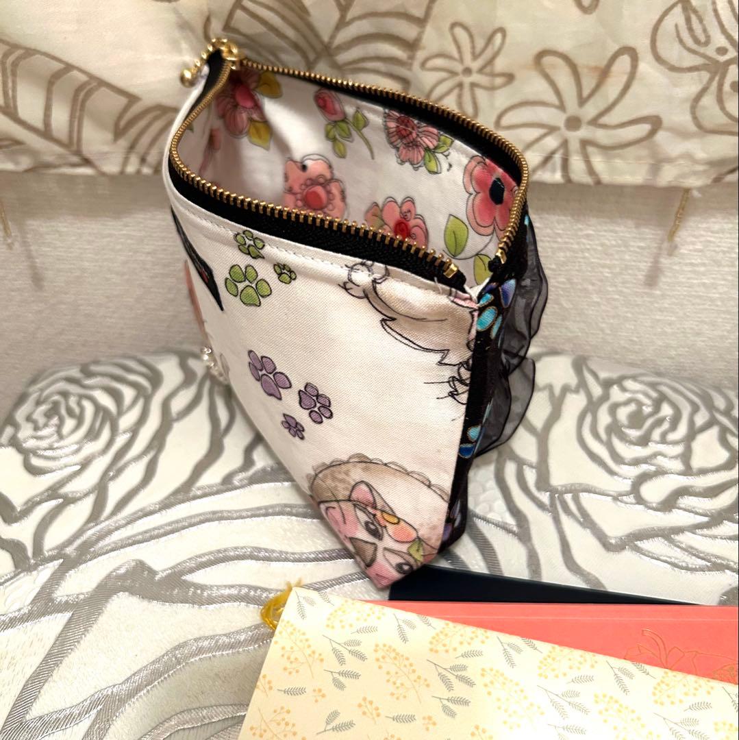 «805»◤完売◢リボンフリルポーチロラライハリス*Cats達*笑顔溢れる幸せ