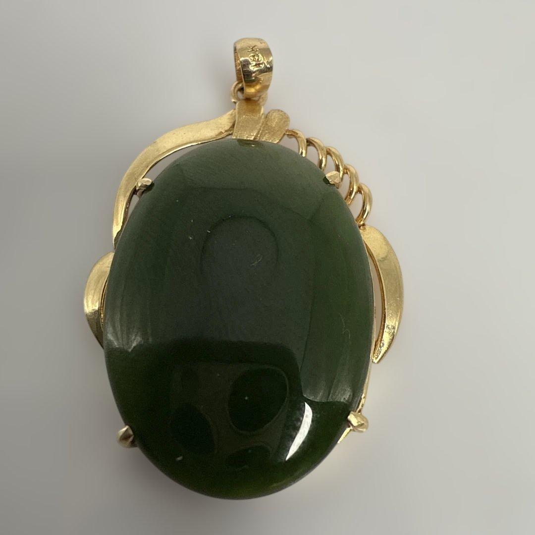 18Kゴールド 翡翠 玉石 オーバル ペンダント